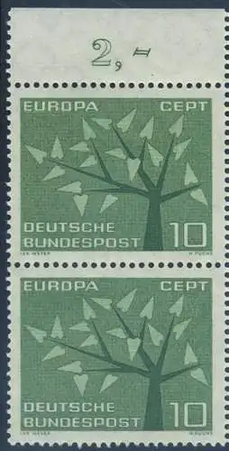 BUND 1962 Michel-Nummer 0383 postfrisch vert.PAAR RAND oben (a)