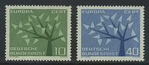 BUND 1962 Michel-Nummer 0383-0384 postfrisch SATZ(2) EINZELMARKEN