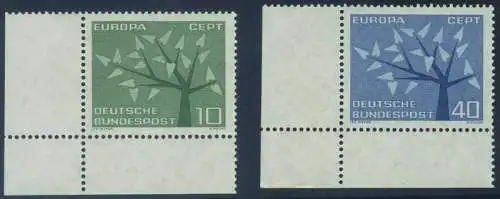 BUND 1962 Michel-Nummer 0383-0384 postfrisch SATZ(2) EINZELMARKEN ECKRÄNDER unten links