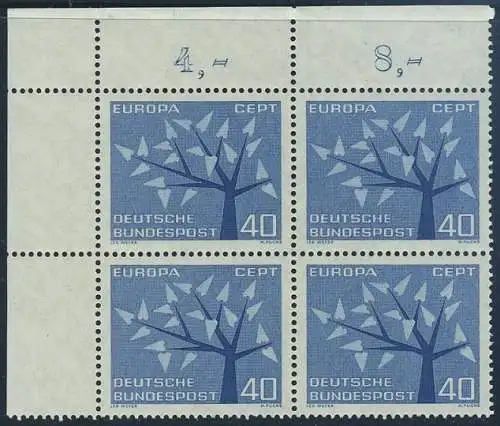 BUND 1962 Michel-Nummer 0384 postfrisch BLOCK ECKRAND oben links (a1)