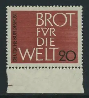 BUND 1962 Michel-Nummer 0389 postfrisch EINZELMARKE RAND unten