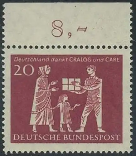 BUND 1963 Michel-Nummer 0390 postfrisch EINZELMARKE RAND oben 