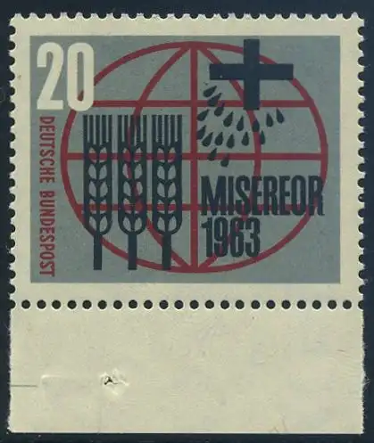 BUND 1963 Michel-Nummer 0391 postfrisch EINZELMARKE RAND unten