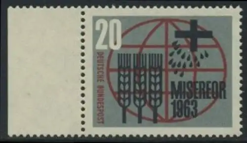 BUND 1963 Michel-Nummer 0391 postfrisch EINZELMARKE RAND links