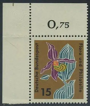 BUND 1963 Michel-Nummer 0393 postfrisch EINZELMARKE ECKRAND oben links