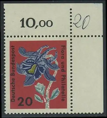 BUND 1963 Michel-Nummer 0394 postfrisch EINZELMARKE ECKRAND oben rechts