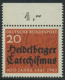 BUND 1963 Michel-Nummer 0396 postfrisch EINZELMARKE RAND oben (a)