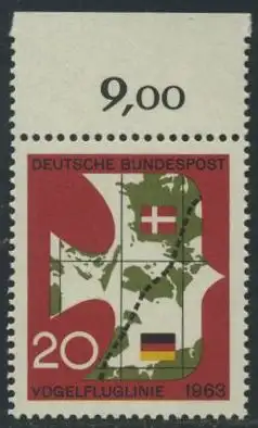 BUND 1963 Michel-Nummer 0399 postfrisch EINZELMARKE RAND oben