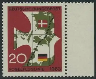 BUND 1963 Michel-Nummer 0399 postfrisch EINZELMARKE RAND rechts