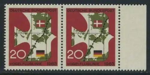 BUND 1963 Michel-Nummer 0399 postfrisch horiz.PAAR RAND rechts