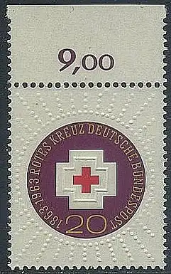 BUND 1963 Michel-Nummer 0400 postfrisch EINZELMARKE RAND oben (b)