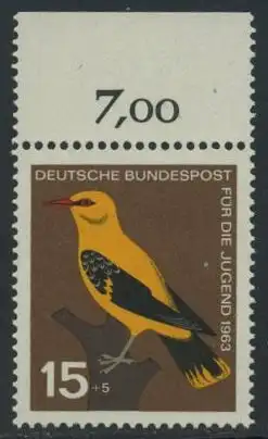 BUND 1963 Michel-Nummer 0402 postfrisch EINZELMARKE RAND oben (b)