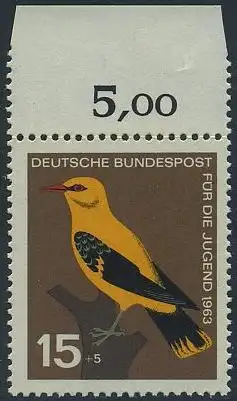 BUND 1963 Michel-Nummer 0402 postfrisch EINZELMARKE RAND oben (d)