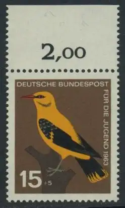 BUND 1963 Michel-Nummer 0402 postfrisch EINZELMARKE RAND oben (a)