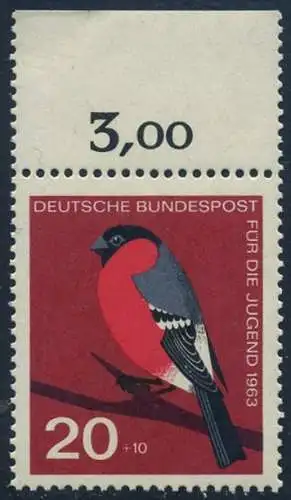 BUND 1963 Michel-Nummer 0403 postfrisch EINZELMARKE RAND oben