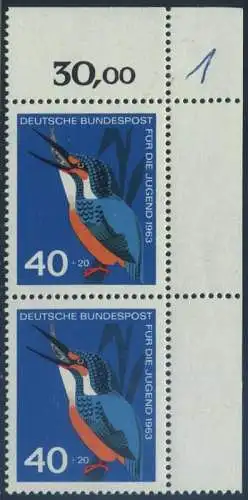 BUND 1963 Michel-Nummer 0404 postfrisch vert.PAAR ECKRAND oben rechts