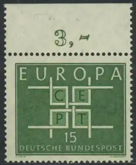 BUND 1963 Michel-Nummer 0406 postfrisch EINZELMARKE RAND oben (a)