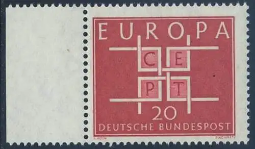 BUND 1963 Michel-Nummer 0407 postfrisch EINZELMARKE RAND links