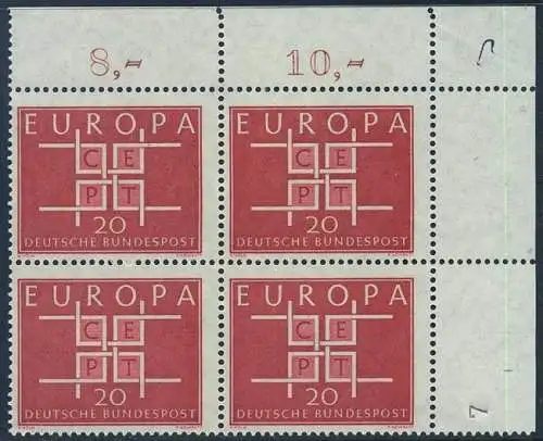 BUND 1963 Michel-Nummer 0407 postfrisch BLOCK ECKRAND oben rechts (b)