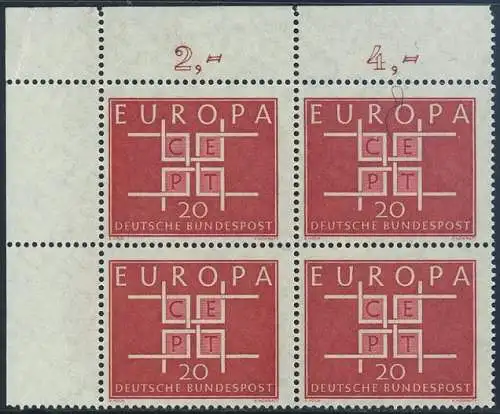 BUND 1963 Michel-Nummer 0407 postfrisch BLOCK ECKRAND oben links
