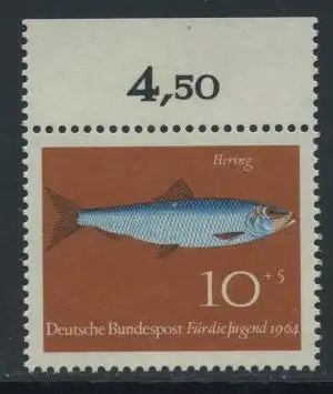BUND 1964 Michel-Nummer 0412 postfrisch EINZELMARKE RAND oben