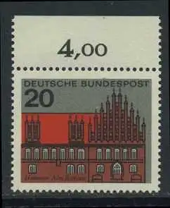BUND 1964 Michel-Nummer 0416 postfrisch EINZELMARKE RAND oben (a)