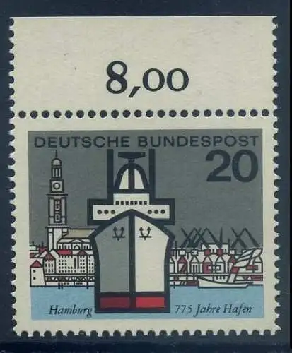 BUND 1964 Michel-Nummer 0417 postfrisch EINZELMARKE RAND oben
