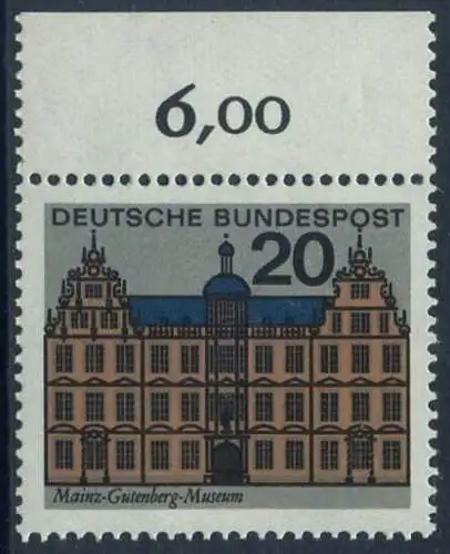 BUND 1964 Michel-Nummer 0422 postfrisch EINZELMARKE RAND oben (c)