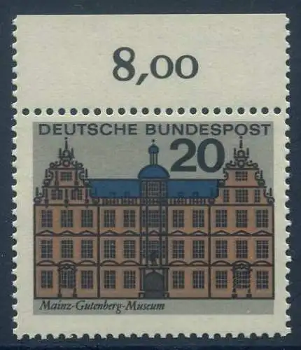 BUND 1964 Michel-Nummer 0422 postfrisch EINZELMARKE RAND oben (d)