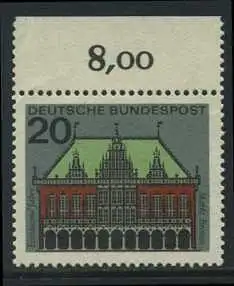 BUND 1964 Michel-Nummer 0425 postfrisch EINZELMARKE RAND oben (b)