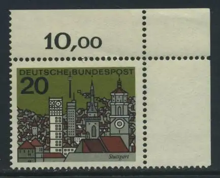 BUND 1964 Michel-Nummer 0426 postfrisch EINZELMARKE ECKRAND oben rechts
