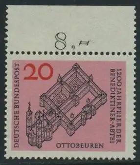 BUND 1964 Michel-Nummer 0428 postfrisch EINZELMARKE RAND oben (c)