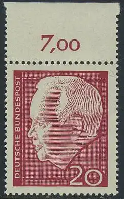 BUND 1964 Michel-Nummer 0429 postfrisch EINZELMARKE RAND oben (a)