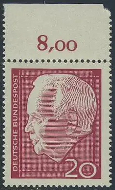 BUND 1964 Michel-Nummer 0429 postfrisch EINZELMARKE RAND oben (b)