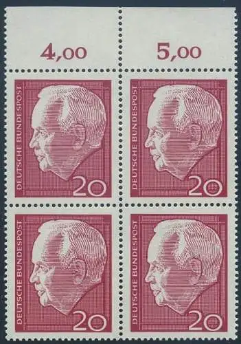 BUND 1964 Michel-Nummer 0429 postfrisch BLOCK RÄNDER oben