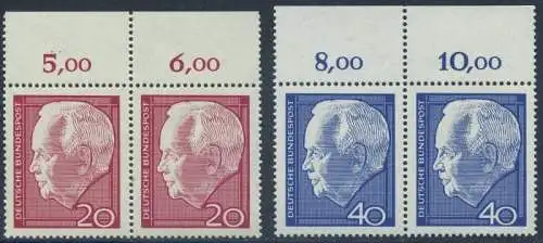 BUND 1964 Michel-Nummer 0429-0430 postfrisch SATZ(2) horiz.PAARE RÄNDER oben