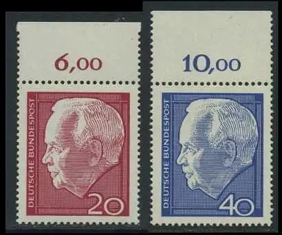 BUND 1964 Michel-Nummer 0429-0430 postfrisch SATZ(2) EINZELMARKEN RÄNDER oben (b)