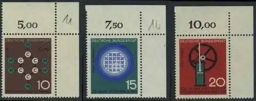 BUND 1964 Michel-Nummer 0440-0442 postfrisch SATZ(3) EINZELMARKEN ECKRÄNDER oben rechts 