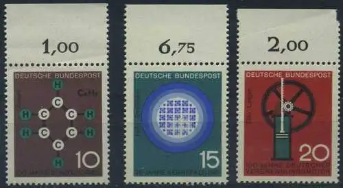 BUND 1964 Michel-Nummer 0440-0442 postfrisch SATZ(3) EINZELMARKEN RÄNDER oben (f)