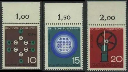 BUND 1964 Michel-Nummer 0440-0442 postfrisch SATZ(3) EINZELMARKEN RÄNDER oben (d)