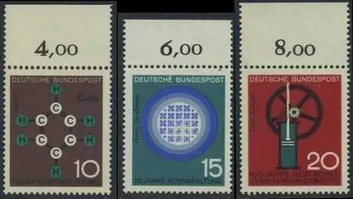 BUND 1964 Michel-Nummer 0440-0442 postfrisch SATZ(3) EINZELMARKEN RÄNDER oben (b)