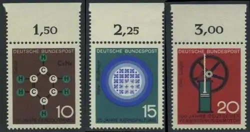 BUND 1964 Michel-Nummer 0440-0442 postfrisch SATZ(3) EINZELMARKEN RÄNDER oben (g)
