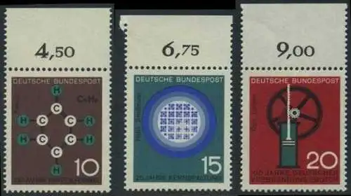 BUND 1964 Michel-Nummer 0440-0442 postfrisch SATZ(3) EINZELMARKEN RÄNDER oben (a)
