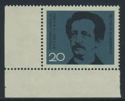 BUND 1964 Michel-Nummer 0443 postfrisch EINZELMARKE ECKRAND unten links