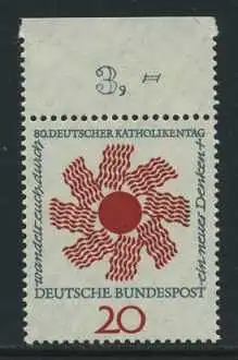 BUND 1964 Michel-Nummer 0444 postfrisch EINZELMARKE RAND oben (b)