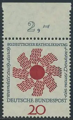 BUND 1964 Michel-Nummer 0444 postfrisch EINZELMARKE RAND oben (a)