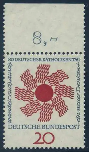 BUND 1964 Michel-Nummer 0444 postfrisch EINZELMARKE RAND oben (d)