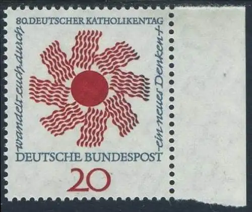 BUND 1964 Michel-Nummer 0444 postfrisch EINZELMARKE RAND rechts