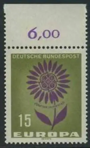 BUND 1964 Michel-Nummer 0445 postfrisch EINZELMARKE RAND oben