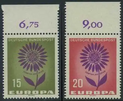 BUND 1964 Michel-Nummer 0445-0446 postfrisch SATZ(2) EINZELMARKEN RÄNDER oben (a)